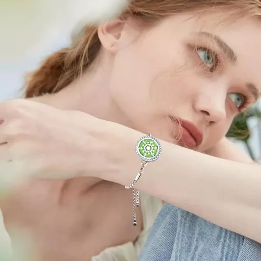 SIXDUTON Nastaviteľný náramok na aromaterapiu z nehrdzavejúcej ocele s motívom stromu života a farebnými plstenými vložkami