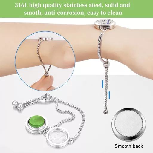 SIXDUTON Nastaviteľný náramok na aromaterapiu z nehrdzavejúcej ocele s motívom stromu života a farebnými plstenými vložkami