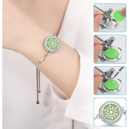 Brățară de aromaterapie SIXDUTON, reglabilă, din oțel inoxidabil, cu inserții de pâslă colorate, motiv Arborele Vieții