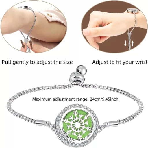 Brățară de aromaterapie SIXDUTON, reglabilă, din oțel inoxidabil, cu inserții de pâslă colorate, motiv Arborele Vieții