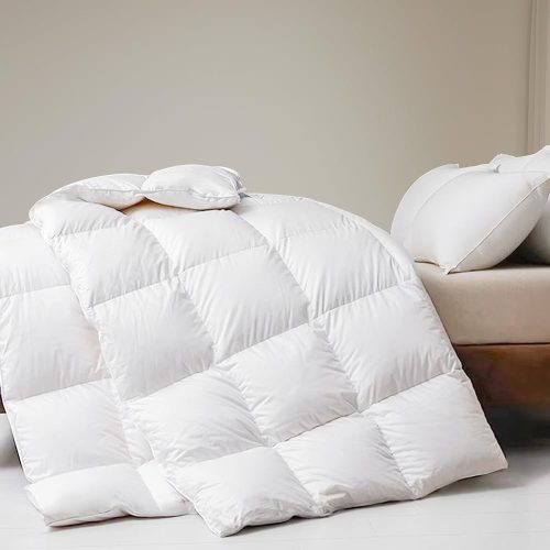 Pilotă de vară DWR 240x260 cm - Pilotă ușoară cu umplutură de puf de gâscă, husă 100% bumbac organic, certificată Oeko-Tex și RDS, Albă