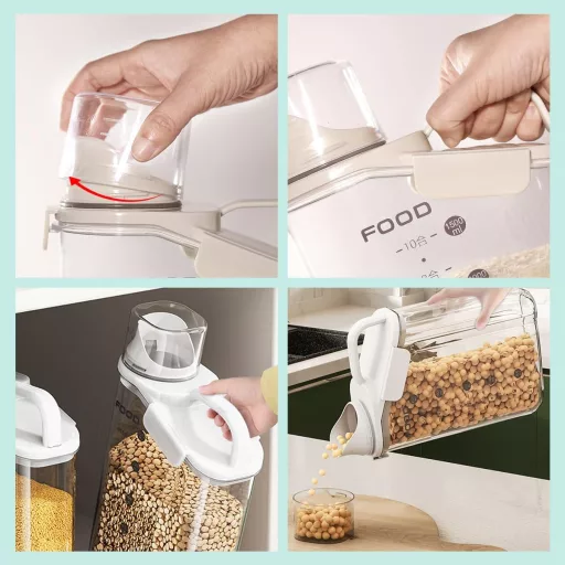 Recipient etanș LANGMINGDE de 1.5L cu capac alb din plastic, pentru cereale