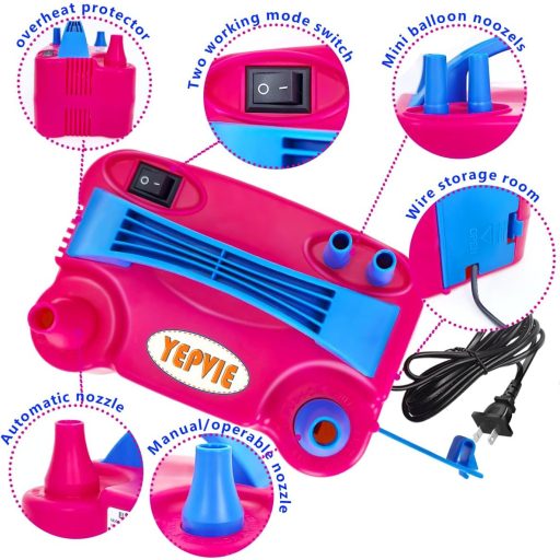YEPVIE 600W Elektromos Léggömb Pumpa Dupla Fúvókával és 14 Garland Szett