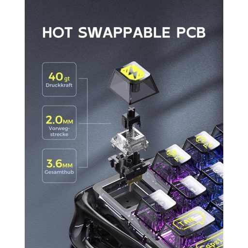 GravaStar Mercury K1 Lite 75% Wireless Gaming Billentyűzet RGB Háttérvilágítással