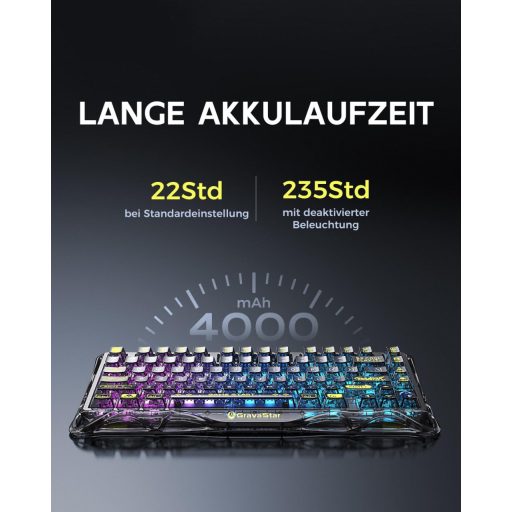 GravaStar Mercury K1 Lite 75% Wireless Gaming Billentyűzet RGB Háttérvilágítással