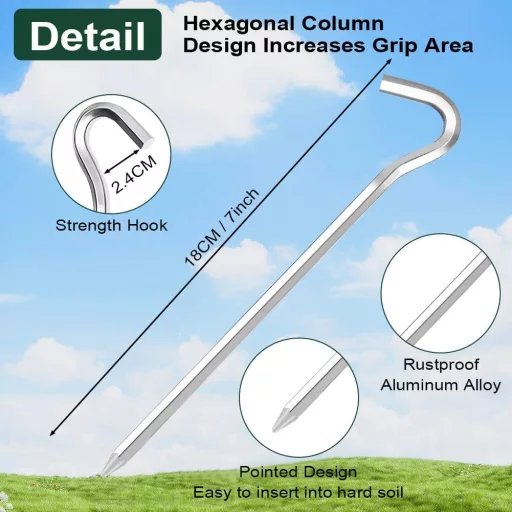 flintronic Piroane Cort 18cm Aluminiu 24buc. Țăruși Cort Metal Dur pentru Camping