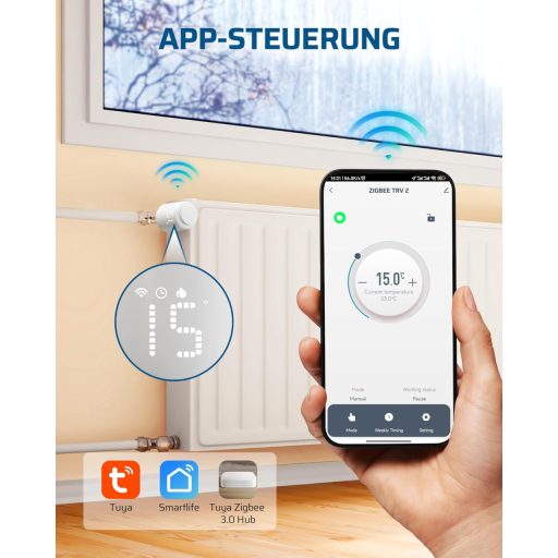 DEWENWILS Zigbee okos termosztát radiátorhoz, programozható fűtésszabályozás, Alexa és Google Home kompatibilis