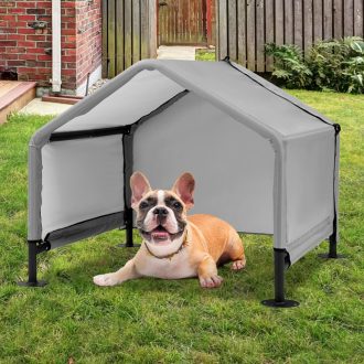   A.FATI Kültéri Kutyaház Kis Kutyáknak 75x65x65cm Vízálló Tetővel Szürke