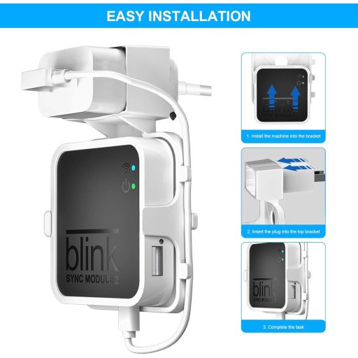 Držiak na stenu Akoemxeeo pre Blink Sync Module 2 - Biely plastový držiak s USB káblom, pre kamerový systém Blink, inštalácia bez vŕtania