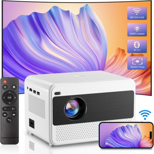 POYBPCY K8 Full HD 1080P WiFi Projektor - 5G/Bluetooth/16000 Lumen/200" Képernyő - Hordozható Házimozi Kompatibilis Okostelefonnal/Fire Stic