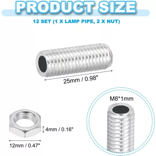 Set 12 Adaptoare pentru Lampă PATIKIL M8, Filetate, Zincate, Albe