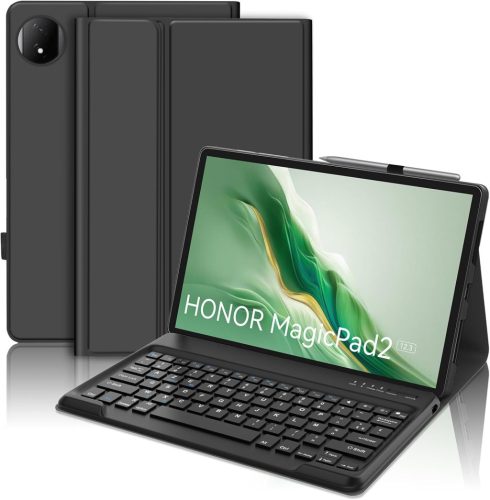Tastatură Bluetooth FOGARI pentru tabletă Honor MagicPad 2 WiFi - Husă de protecție magnetică fără fir pentru dispozitiv de 12,3 inch, Negru, AZERTY