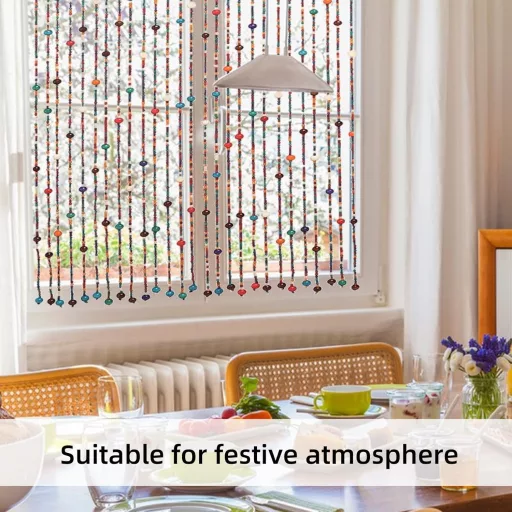 YCBTREE Cortină de Mărgele din Bambus - Cortină Colorată pentru Ușă în Stil Boem, Anti-Insecte - Separator Decorativ de Spațiu pentru Casă, Balcon, Fereastră 90x190