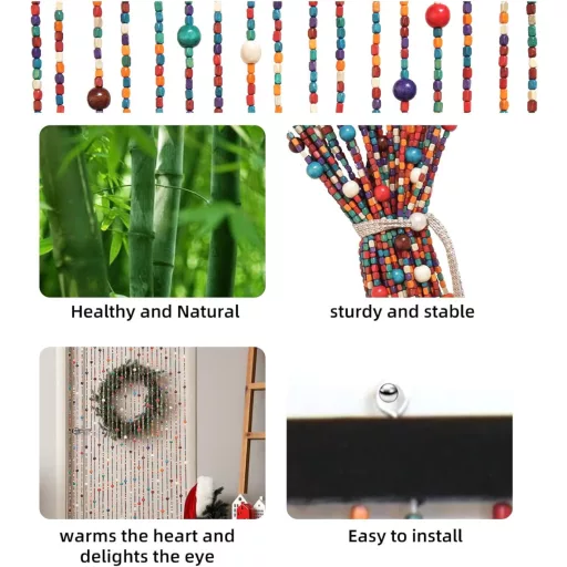 YCBTREE Cortină de Mărgele din Bambus - Cortină Colorată pentru Ușă în Stil Boem, Anti-Insecte - Separator Decorativ de Spațiu pentru Casă, Balcon, Fereastră 90x190