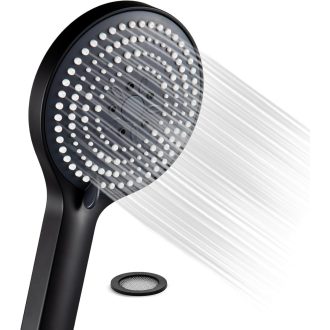   OFFO Fekete Zuhanyfej 130mm - 6 Vízsugár Típussal, Víztakarékos, XXL Méretű Kerek Zuhanyrózsa Fürdőszobába, Falra Szerelhető Műanyag Zuhanyf