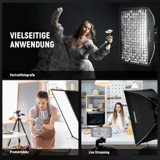 NEEWER 60x90cm Téglalap Softbox Bowens Rögzítéssel - Gyorskioldós Stúdió Fényformáló Diffúzorral és Rácsos Táskával, Aputure 120d és Godox S