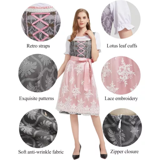 Hislovy 5-dielny dámsky kostým na Oktoberfest, midi dirndl šaty