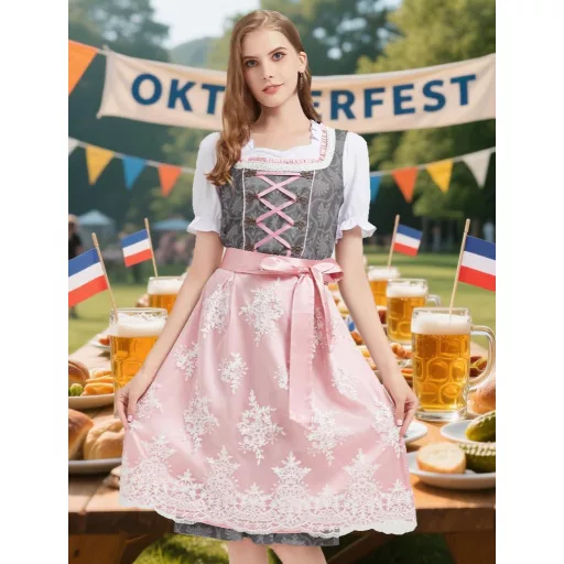 Hislovy dámsky 5-dielny kostým na Oktoberfest, dirndl midi šaty