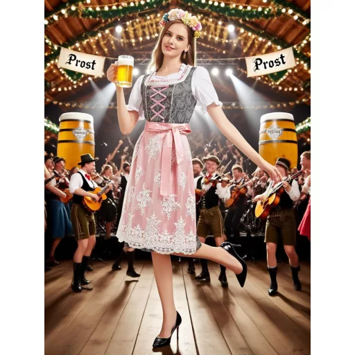 Hislovy dámsky 5-dielny kostým na Oktoberfest, dirndl midi šaty