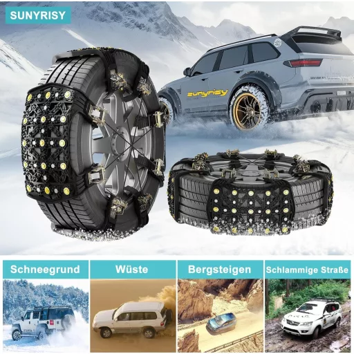 SUNYRISY 8-dielna sada snehových reťazí, univerzálne núdzové reťaze pre automobily, nastaviteľné TPU gumové reťaze, vysoká priľnavosť, pre šírku pneumatík 215-285 mm