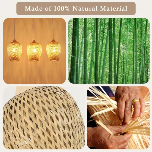 Schindora Lampă Suspendată Bambus Boho Vintage, 3 Brațe, pentru Living, Dormitor, Bucătărie