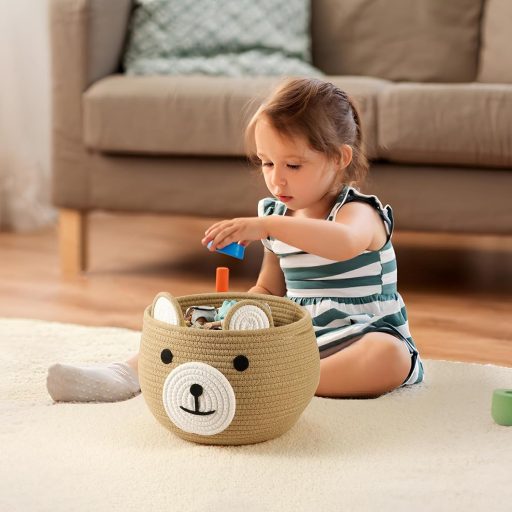 PandaEar Pamut Kötél Babakorb Macis Mintával - Pelenkázó Organizer Újszülötteknek