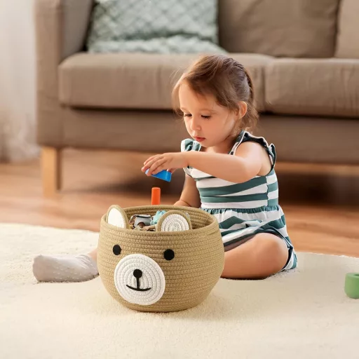 PandaEar Pamut Kötél Babakorb Macis Mintával - Pelenkázó Organizer Újszülötteknek