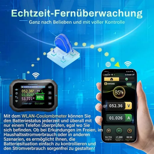 DewinLVD 600A WiFi Akkumulátor Monitor 12-72V Feszültségmérő App Vezérléssel