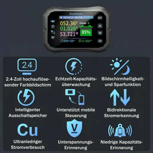 DewinLVD 600A WiFi Akkumulátor Monitor 12-72V Feszültségmérő App Vezérléssel