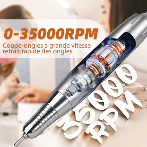 CIVPOWER Freză electrică profesională pentru unghii 35000 RPM - Set manichiură pedichiură 13 în 1 pentru unghii cu gel, cu baterie de 4000 mAh