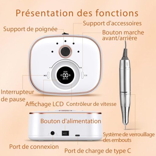CIVPOWER Freză electrică profesională pentru unghii 35000 RPM - Set manichiură pedichiură 13 în 1 pentru unghii cu gel, cu baterie de 4000 mAh