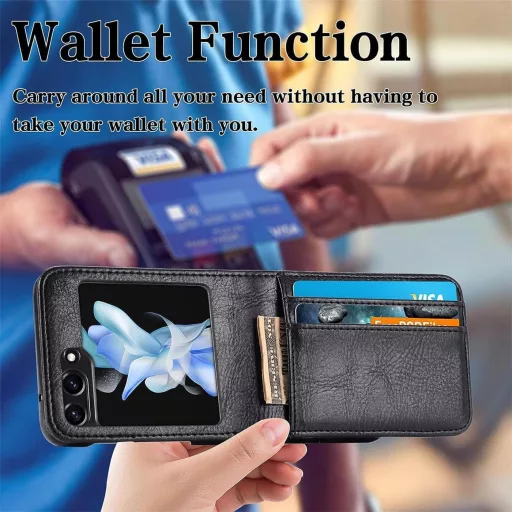 Husă tip flip Verco pentru Samsung Galaxy Z Flip 6 5G, carcasă de protecție neagră pentru telefon mobil cu pliere verticală