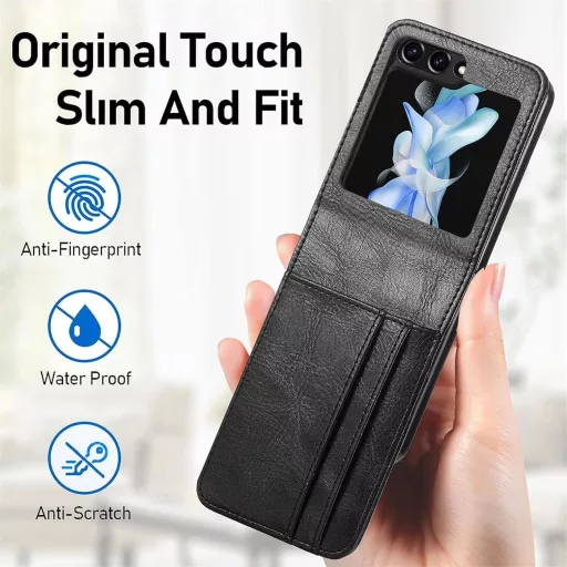 Verco Samsung Galaxy Z Flip 6 5G flip tok, fekete védőtok függőleges összehajtható mobiltelefonhoz