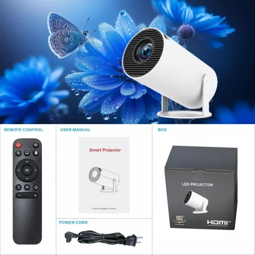 Thunrlge HY300 Mini Projektor 4K Kompatibilis - WiFi 6, BT5.2, Android 11, Netflix, 180° Forgatható, Automatikus Keystone Korrekció, HDMI/US