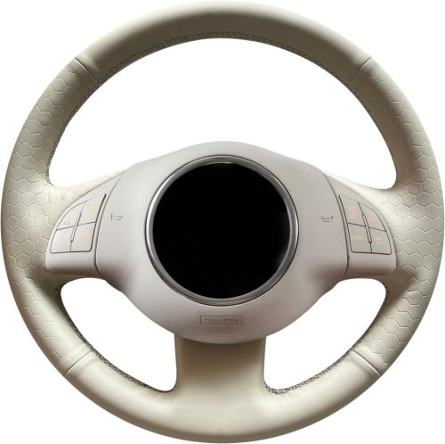 MEWANT Kormányvédő Huzat Fiat 500 (2008-2015), 500e, 500C Modellekhez - Bézs Mikroszálas Bőr, Kézi Varrással, Légzsák Kompatibilis