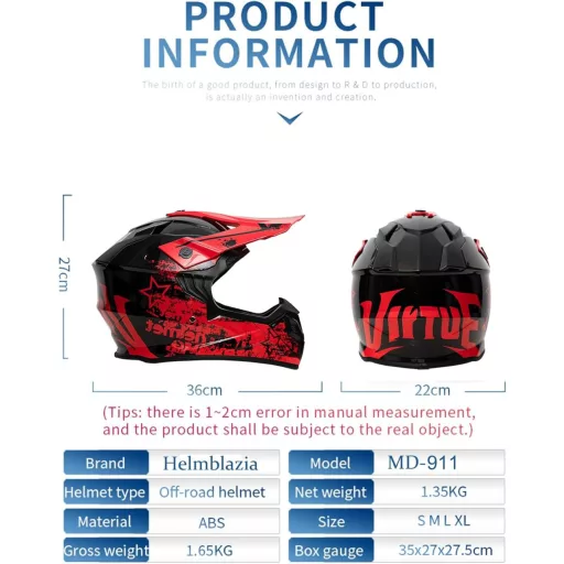 Helmblazia Gyermek Motocross Bukósisak M méret ECE R22.06 Tanúsítvánnyal - Offroad Fullface Sisak Motorozáshoz, Quadozáshoz, ATV
