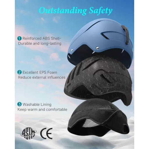 Cască de schi unisex RIOROO, mărime reglabilă, ventilată, cu protecții călduroase pentru urechi.