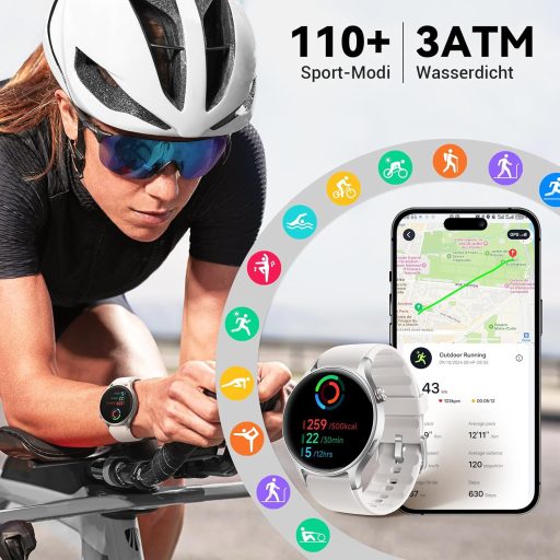 Fitpolo Smartwatch, Ecran AMOLED de 1.32", Peste 110 Moduri Sport, Monitorizare Ritm Cardiac, SpO2, Monitorizare Somn, iOS/Android