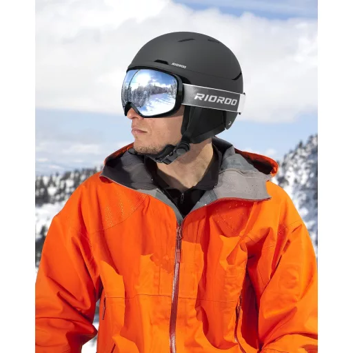 RIOROO Síbukósisak és Szemüveg Szett - Állítható Szellőzésű Sportbukósisak, Szélálló, Unisex, Snowboard, Sí és Téli Sportokhoz, Fekete, S Mé