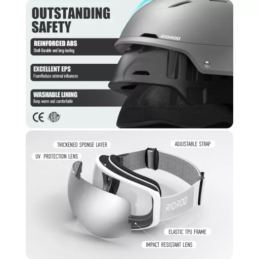 Cască de schi RIOROO cu vizieră integrată, cască de snowboard ventilată, unisex