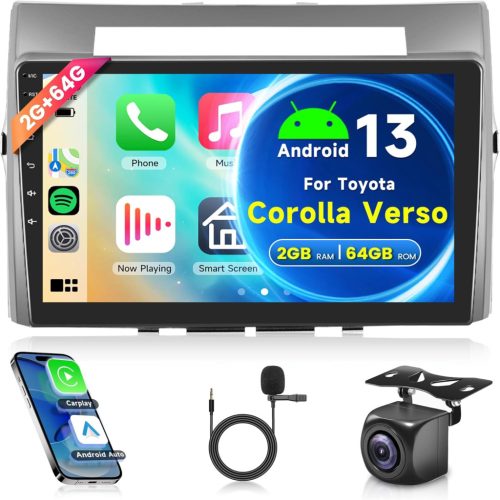 Rimoody Radio Auto Android 13 de 9" pentru Toyota Corolla Verso (2004-2009) - 2G+64GB, CarPlay wireless, Navigație GPS, WiFi, Bluetooth, Mirrorlink