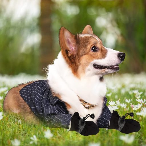 FaJoek 4 db vízálló kutyacipő reflektív sávokkal, csúszásmentes talpvédelem, kék, kicsi kutyáknak