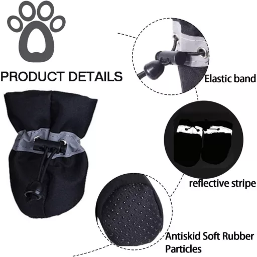 FaJoek Vízálló Kutyacipő 4 db Reflektív Szíjjal Kék #5 Kicsi Kutyáknak