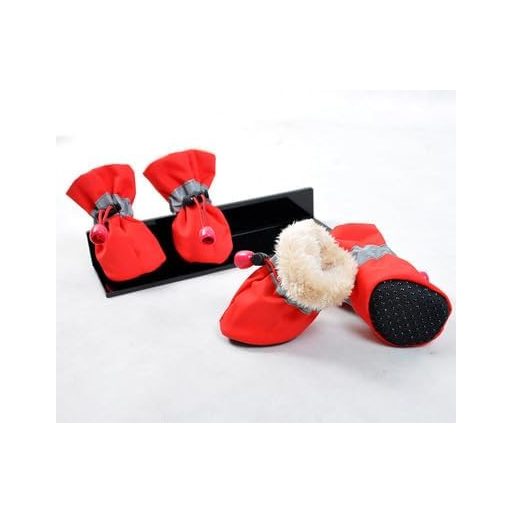 FaJoek 4-dielne nepremokavé topánky pre psov s reflexnými prvkami, protišmykovou podrážkou, červené #5