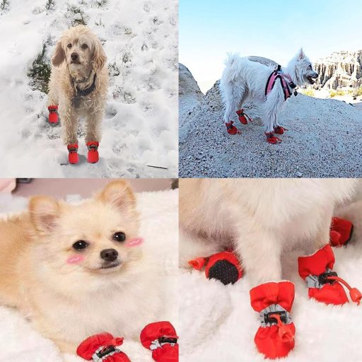 FaJoek 4-dielne nepremokavé topánky pre psov s reflexnými prvkami, protišmykovou podrážkou, červené #5