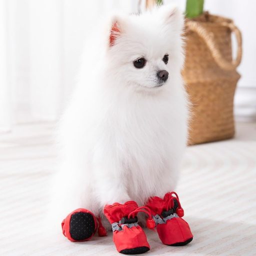 FaJoek, set de 4 protecții impermeabile pentru câini, cu benzi reflectorizante, talpă antiderapantă, roșu #5