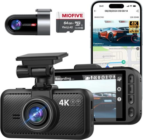Miofive S1 Ultra 4K+4K Autós Menetrögzítő Kamera, Első-Hátsó GPS, 5.8GHz WiFi, Éjjellátó, 3" IPS Kijelző, 64GB Kártya, HDR, Applikáció