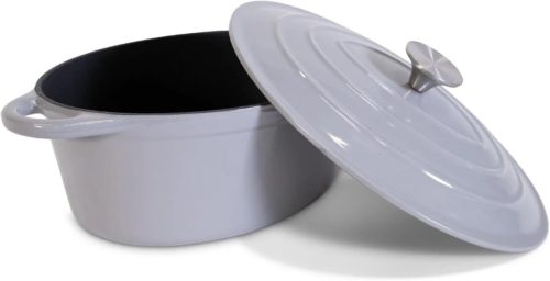 CASPER SOBCZYK Öntöttvas Lábas 4,4L Kapacitással - 30x22cm Ovális Edény Fedővel - Minden Tűzhelytípushoz Alkalmas Szürke Fazék Pörkölthöz, L