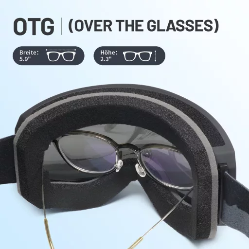 Ochelari de schi Supertrip pentru purtătorii de ochelari de vedere, lentilă cilindrică anti-aburire, protecție UV400, compatibili cu casca