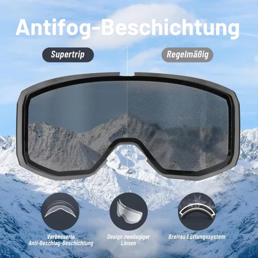 Ochelari de schi Supertrip pentru purtătorii de ochelari de vedere, lentilă cilindrică anti-aburire, protecție UV400, compatibili cu casca